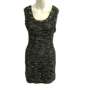 BCBGMaxAzria Open Knit Body-con Sweater Dress Cocktail Beaded Black M